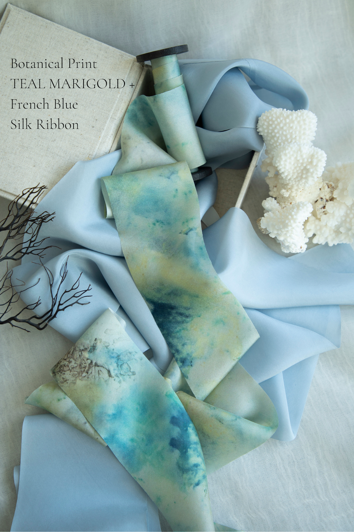 Eco-friendly silk ribbons with nature-inspired patterns, perfect for unique gift wrapping and tying market bouquets, crafted from sustainable materials