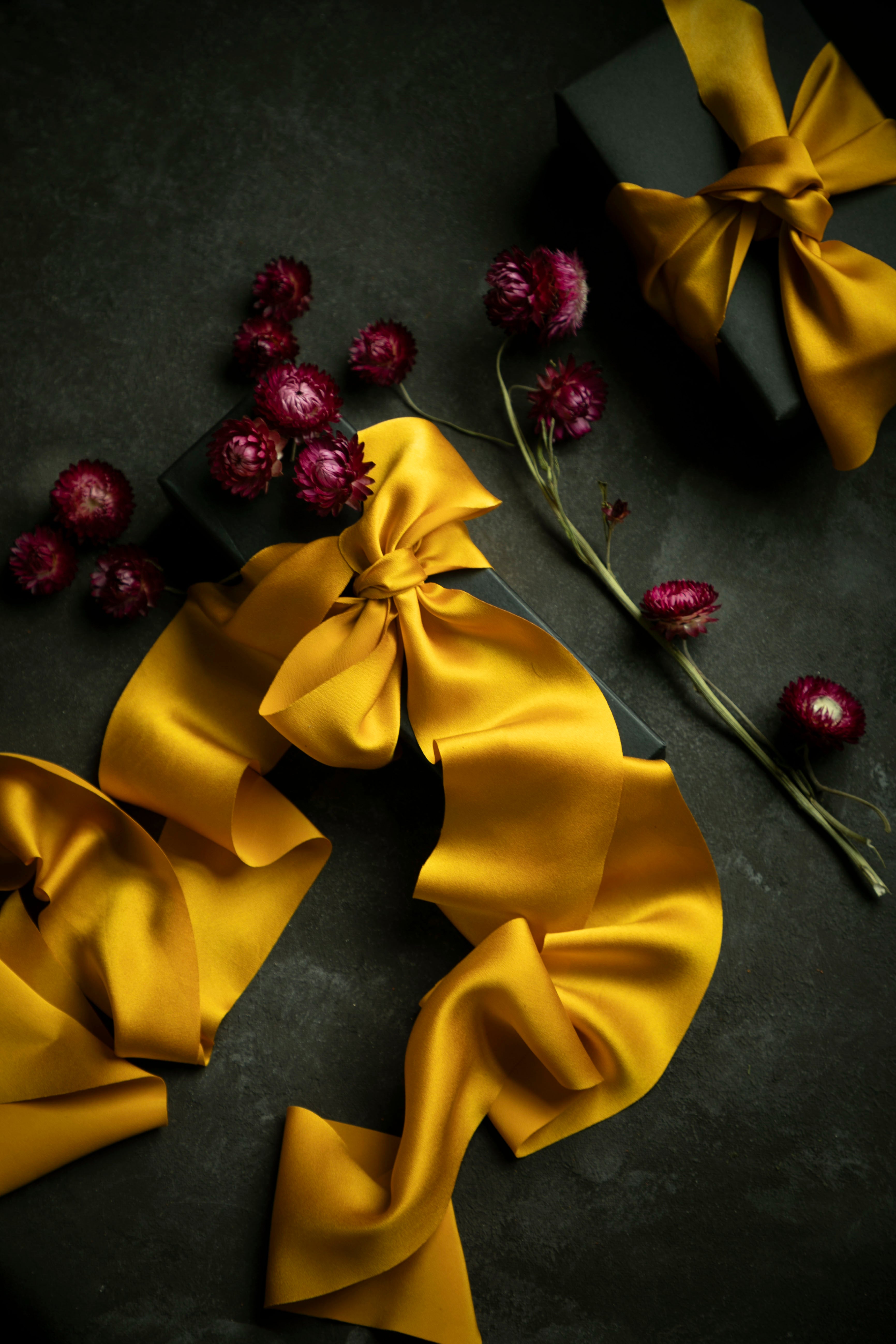 yellow satin silk ribbons. elevate your wedding with silk satin decor