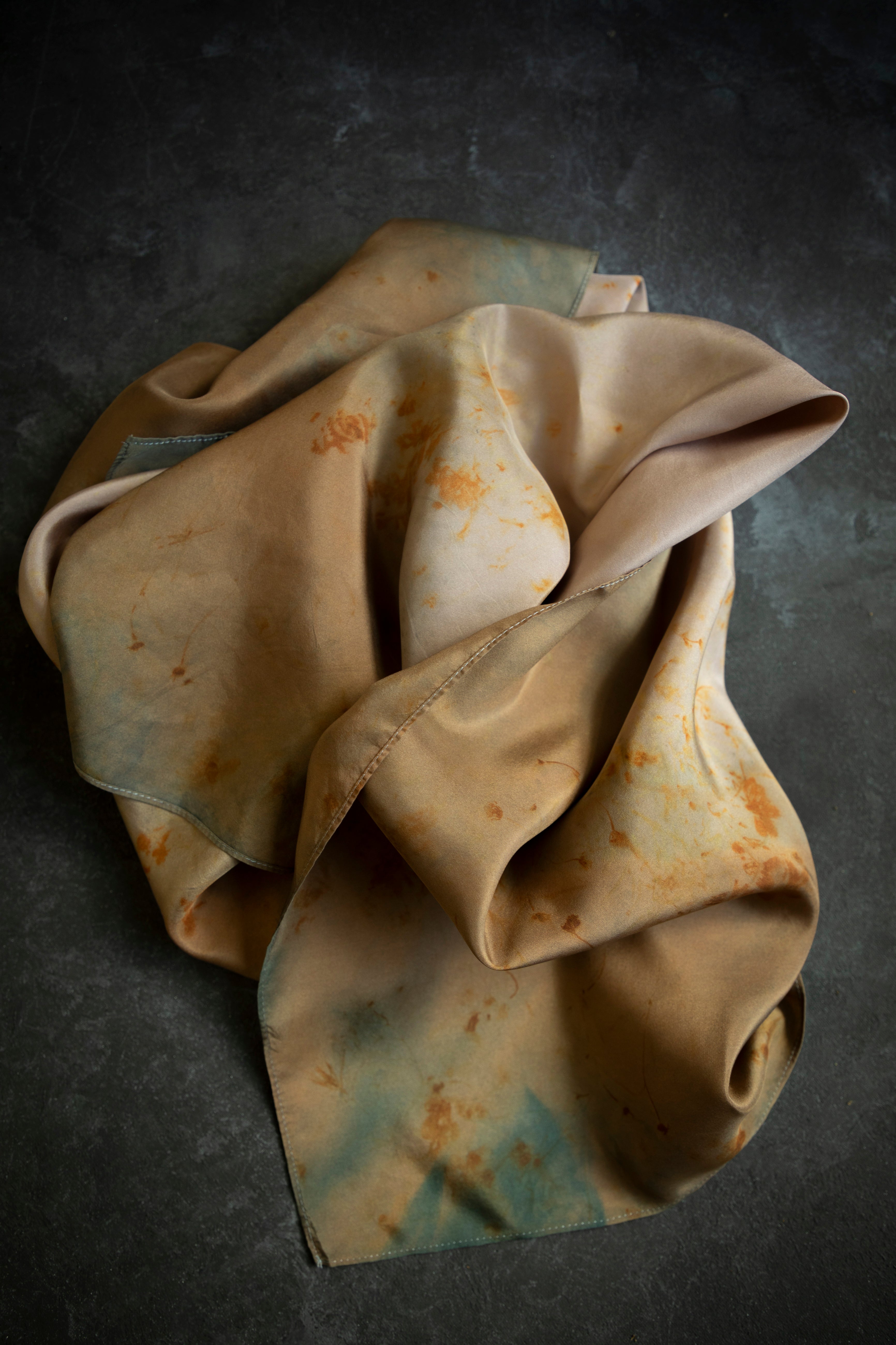  sustainable fall fashion accessory. eco-dyed silk scarf in autumn hues