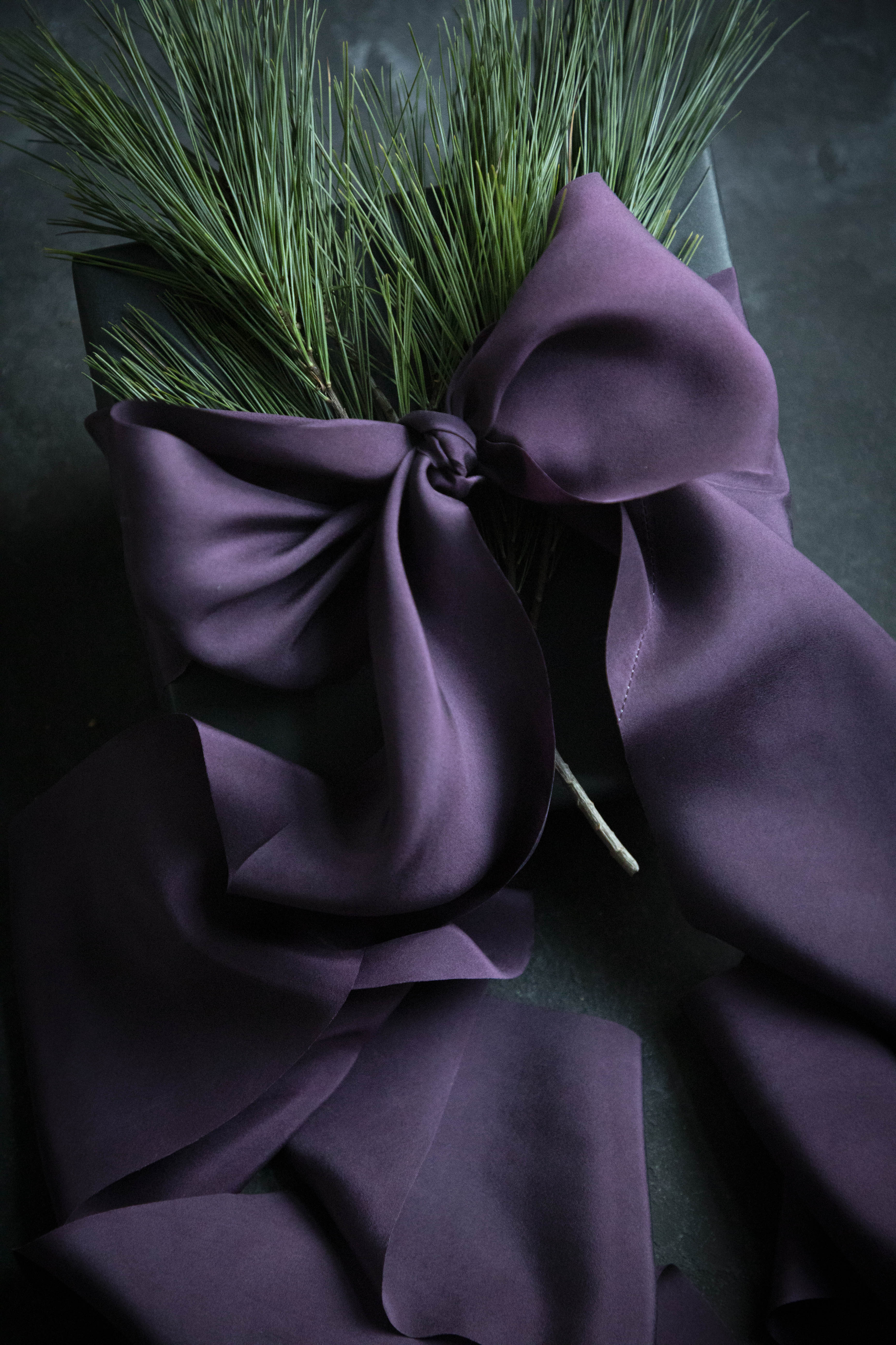 Eggplant silk ribbon  Gift wrapping inspiration, Luxury christmas decor,  Yule gift