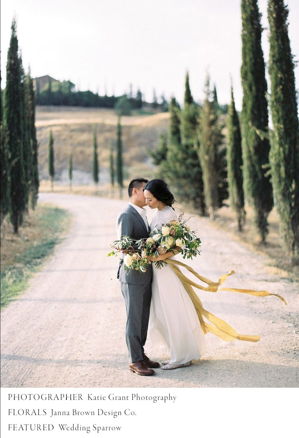 bride and groom showcasing the best silk ribbon displayed on flowers by Janna Brown designs