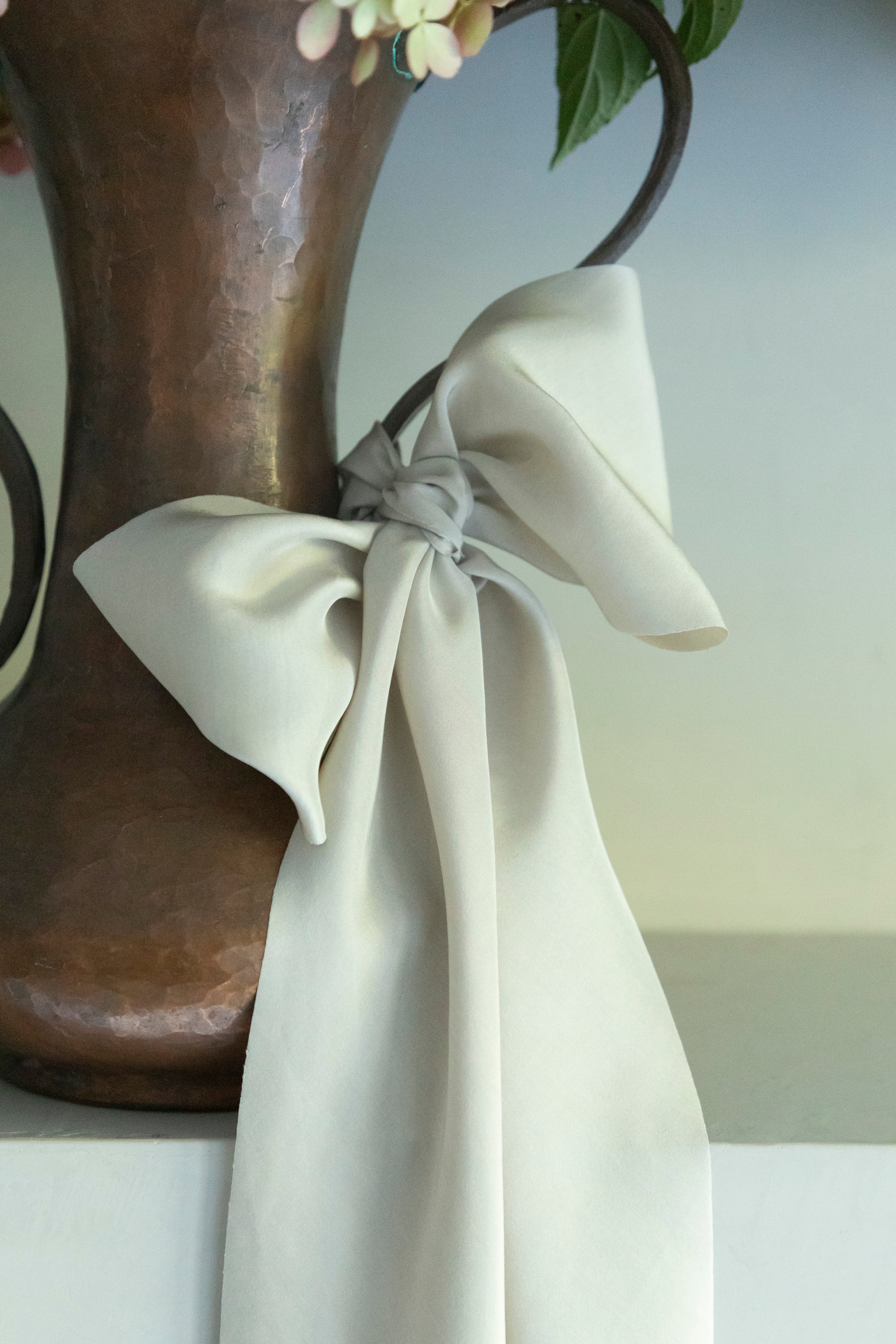 Ultra-luxe bridal bouquet silk ribbon showcasing its premium thickness and elegant drape, highlighting the highest quality silk ribbon on the market.